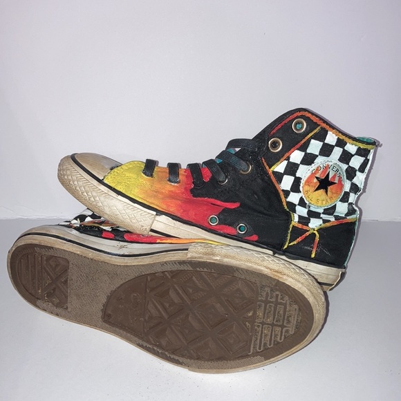 Custom Hand Painted Flame Converse Sneakers SZ 3 kids - Picture 7 of 10